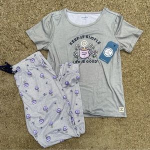 Life Is Good 2 Piece Pajama Sleep Set Womens Small Keep It Simple Coffee Mug NWT